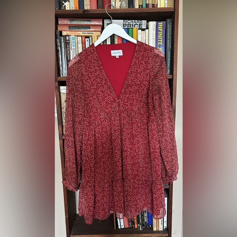 Park & Fifth Red Floral V-Neck Long Sleeve Dress